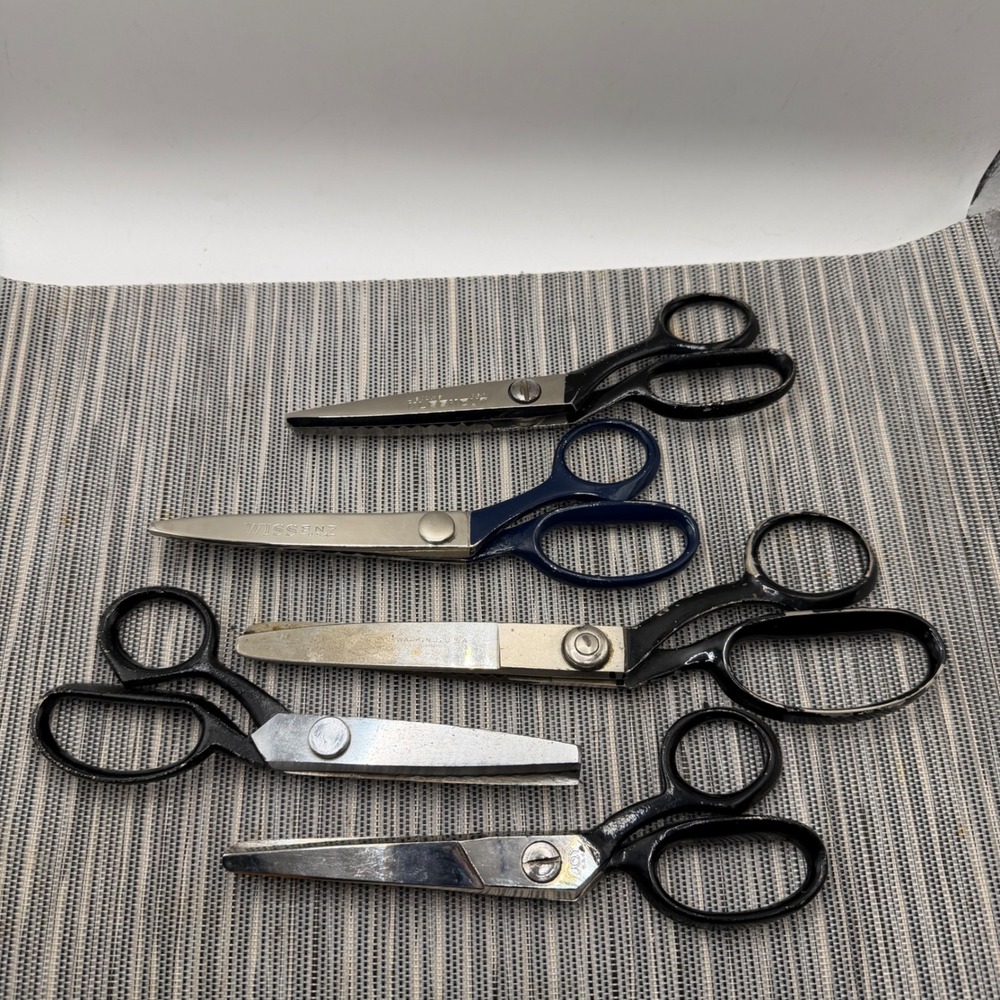 Vintage Wiss Kleencut Joy Pinking Shears Lot 5 Sewing Scissors Scalloped Zig Zag